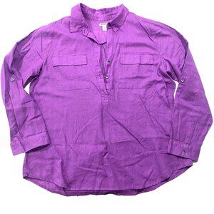 OLD NAVY Linen Coastal Popover XL Roll Tab Sleeve Utility Beach Summer Cottage